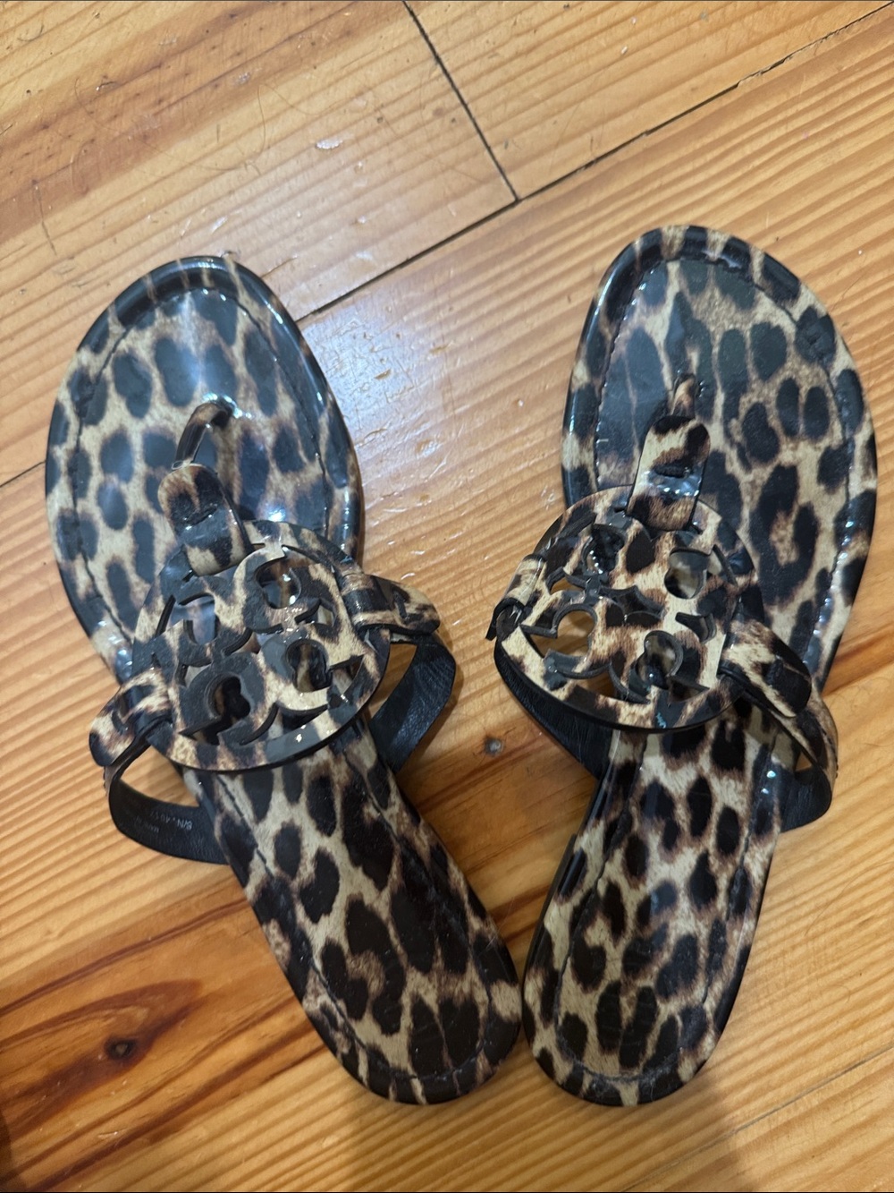 Tory Burch Leopard Print Jelly Logo Slide Sandals - Black & Brown